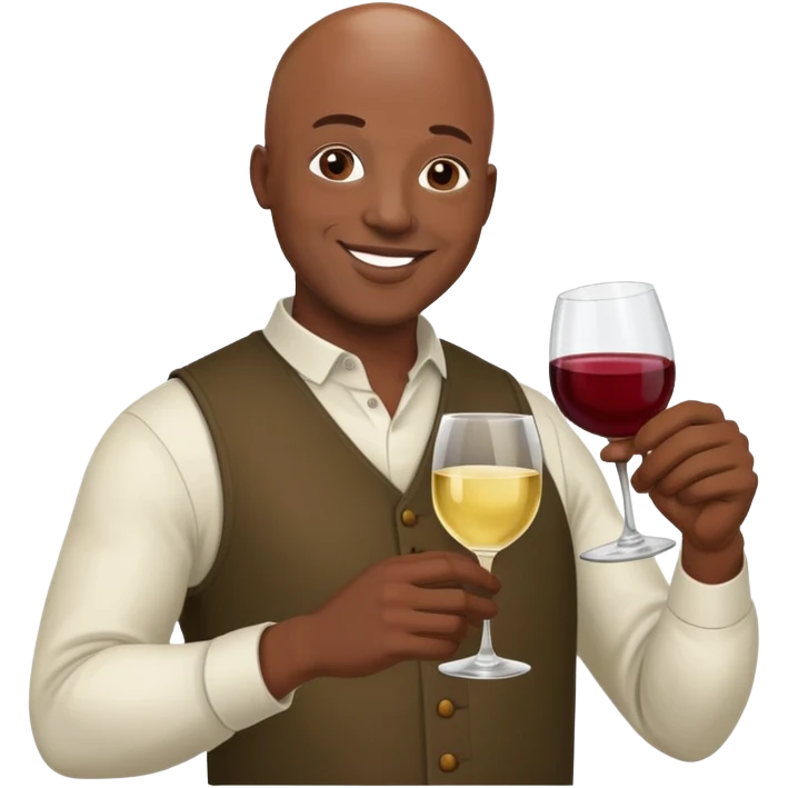 smiling dark skinned bald African American man with wine glass emoji