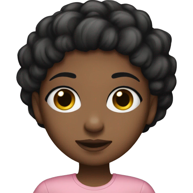 Black hair Brown girl with large black eyes and lashes, a pink shirt emoji