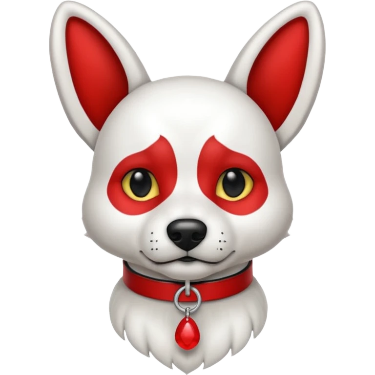 Perro blanco  con orejas negras  con un collar rojo sentado emoji