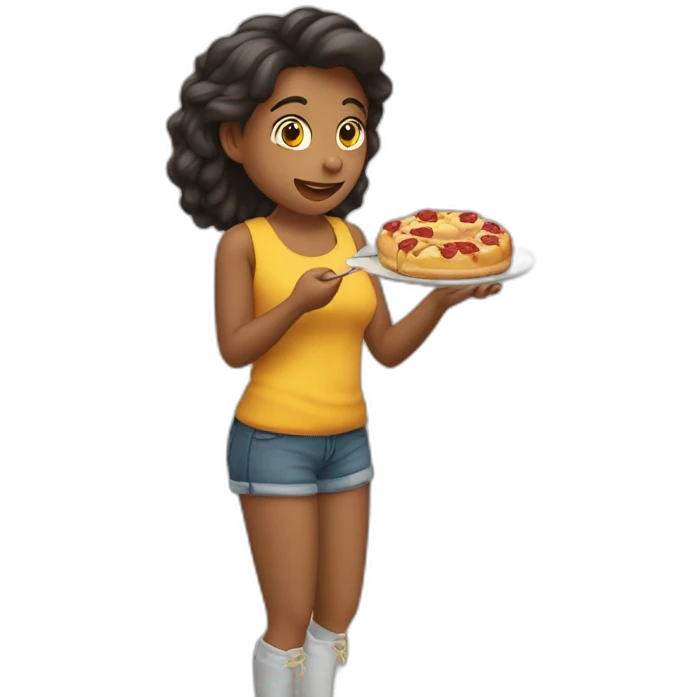 mulher comendo uma roscquinha de polvilho emoji