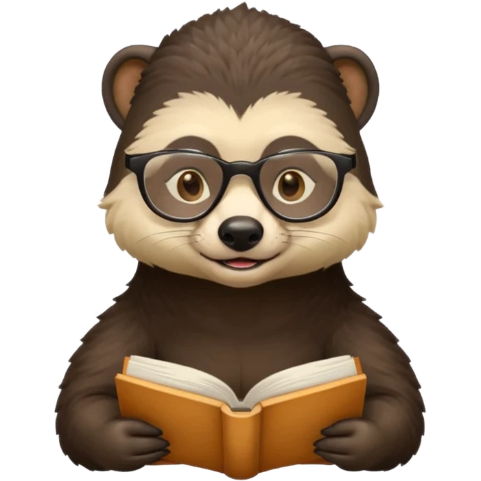 kitap okuyan gözlüklü bal porsuğu emoji