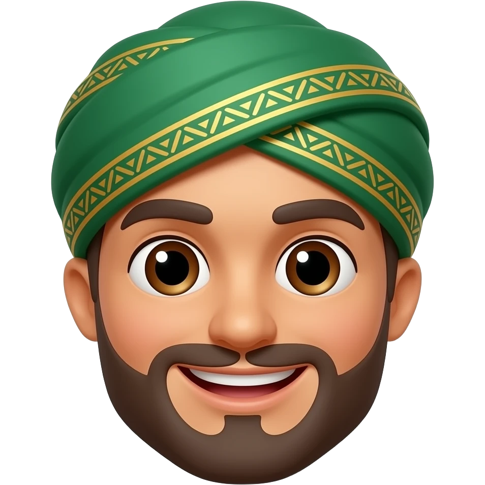 3D isometric face, warm wheatish skin, wide kind brown eyes, friendly smile.
Minimalist professional style, emerald turban/headwear with gold embroidery.
Soft studio lighting, 8k Octane render, ray-tracing detail.
Isolated on white background, premium literary aesthetic --v 6.0 emoji