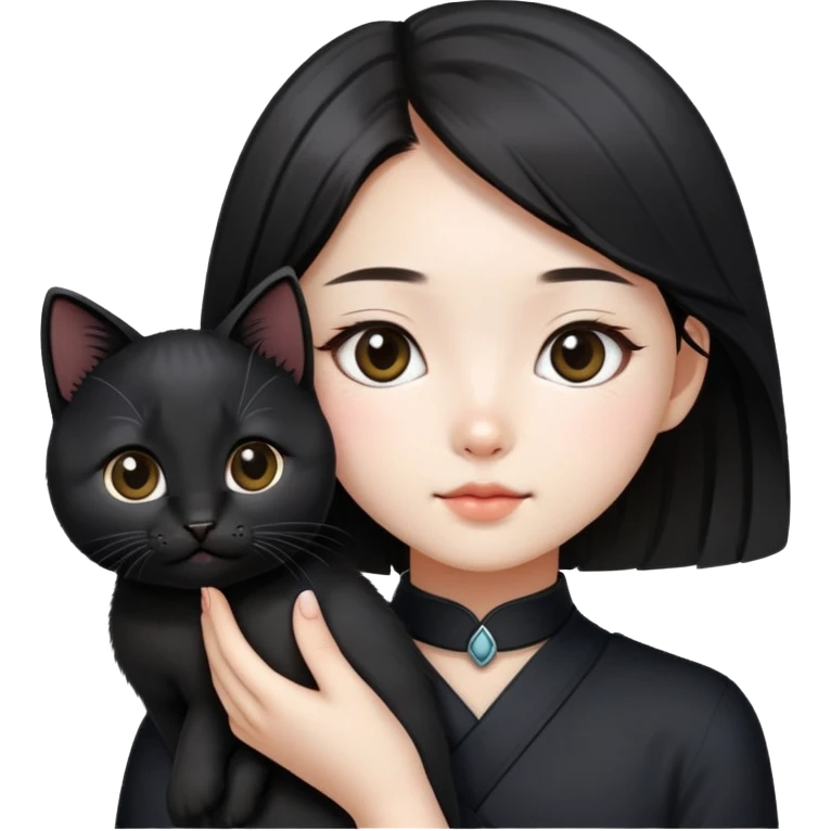 Korean girl with black kitty emoji
