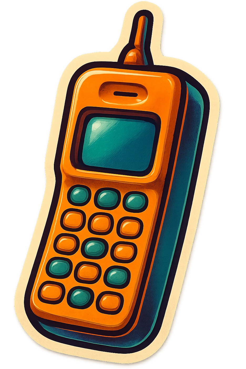 A mobile phone sticker in retro stickers style, with a vintage design and colorful details emoji