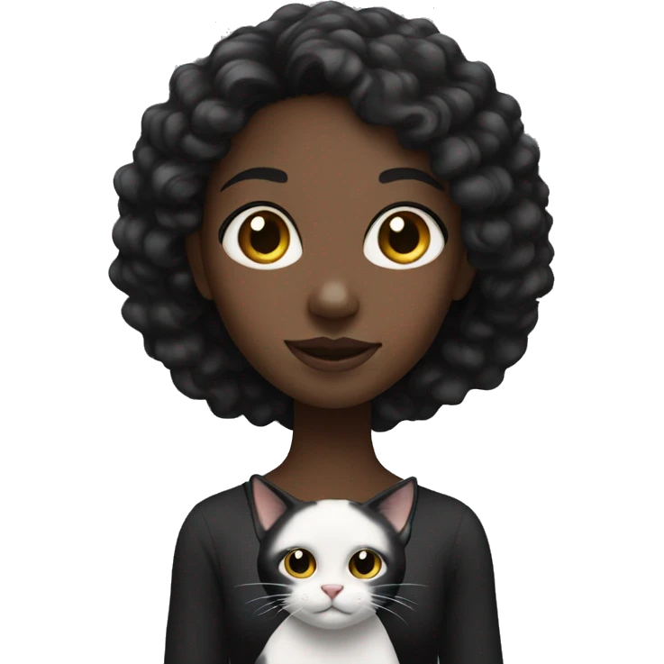 Black girl with black/white cat emoji