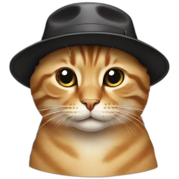 cat with a black bucket hat with a smily face on it emoji