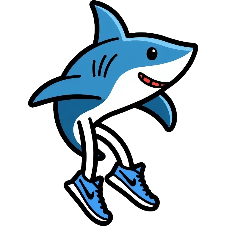 Shark with legs wearing blue Nike shoes emoji