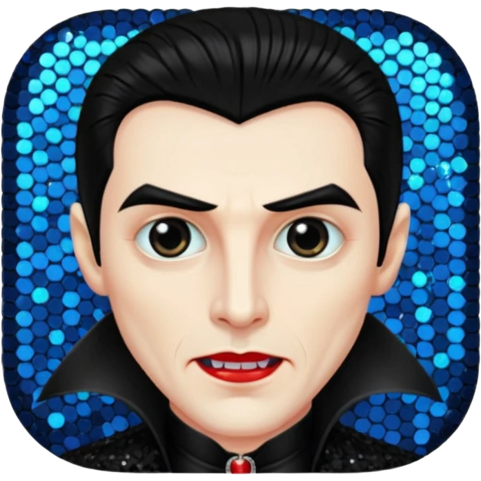 Dracula with black hair, black sequin outfit emoji