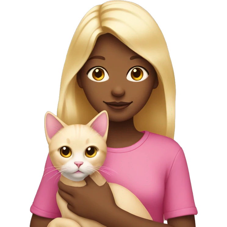 blond girl holds pink cat emoji