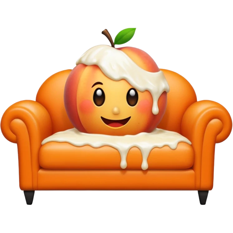 White cream drenched on a peach on a black couch emoji
