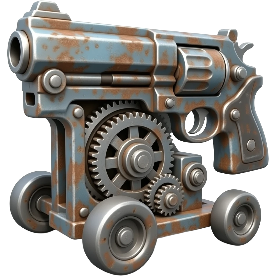 rusty gun machine on wheels emoji