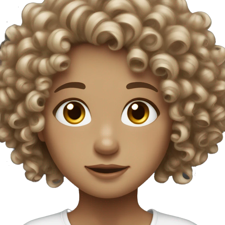 Curly hair girl with brown highlighted hair with hazel eyes white skin ￼  emoji