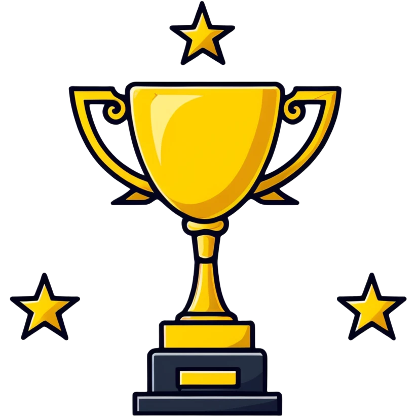 golden trophy with 5 stars, award emblem emoji