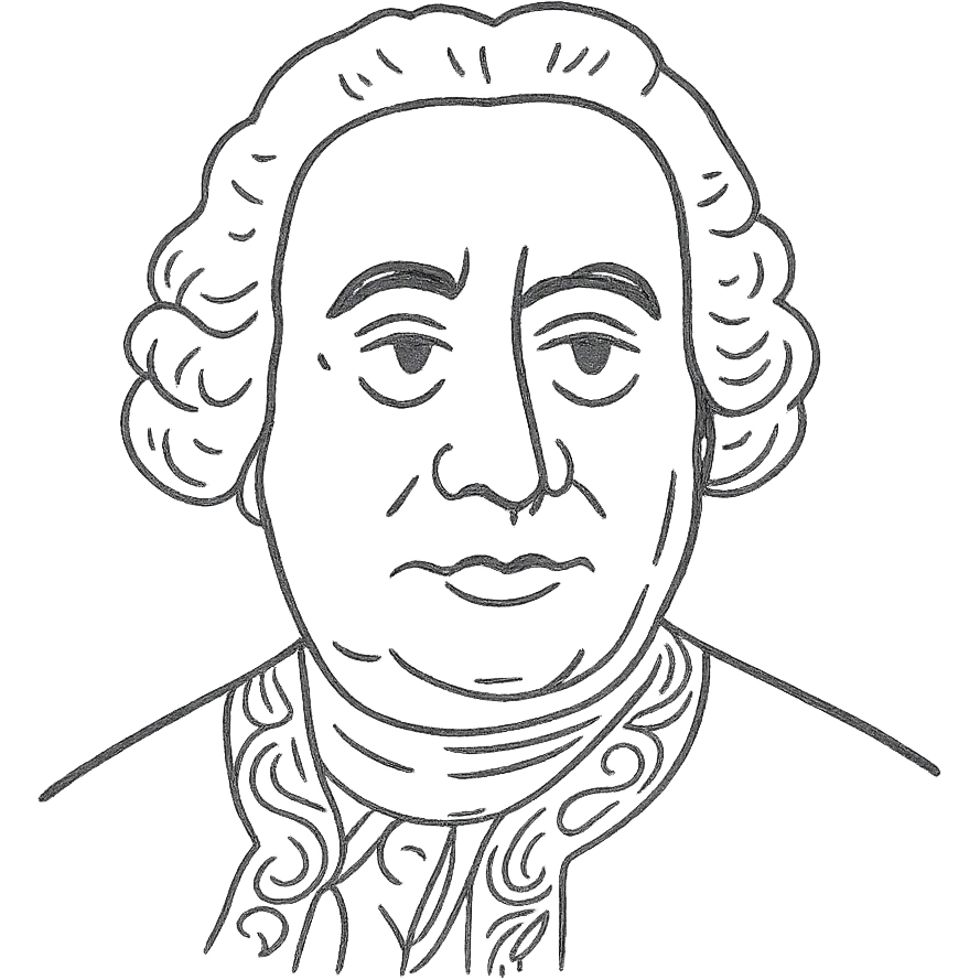 a hand drawn black outline portrait of philosopher David Hume with similar-sized eyes based a famous portrait of him emoji