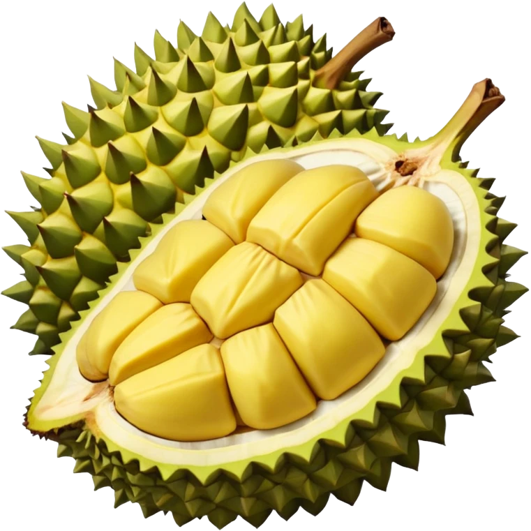 Emoji durian yg terbuka seperempat dan telihat isinya  emoji