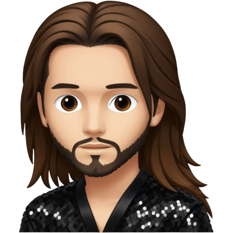 Tom Kaulitz with long brown hair, black sequin outfit  emoji