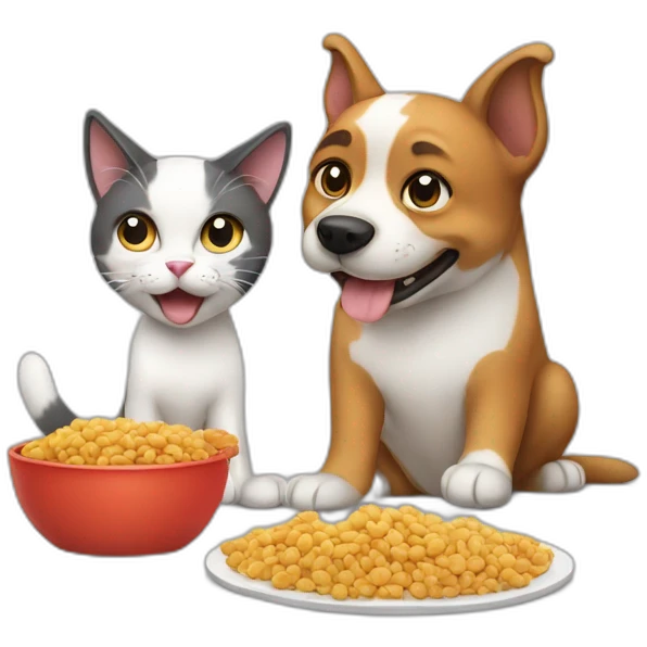 Dog and cat eating food  emoji