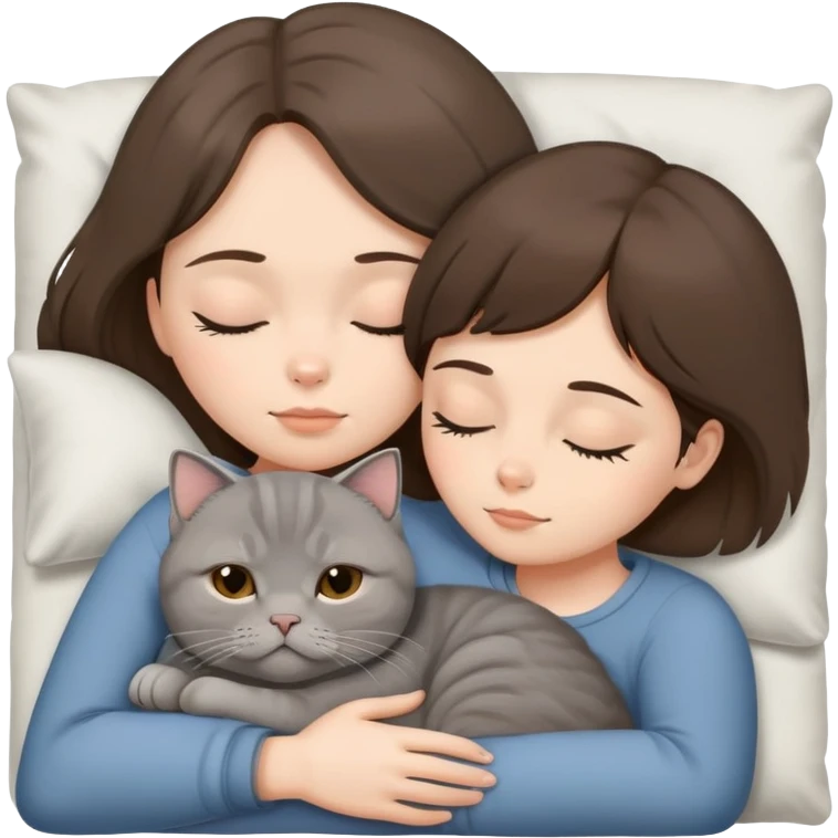 Grey scottish fold cat and brunette woman sleeping  emoji
