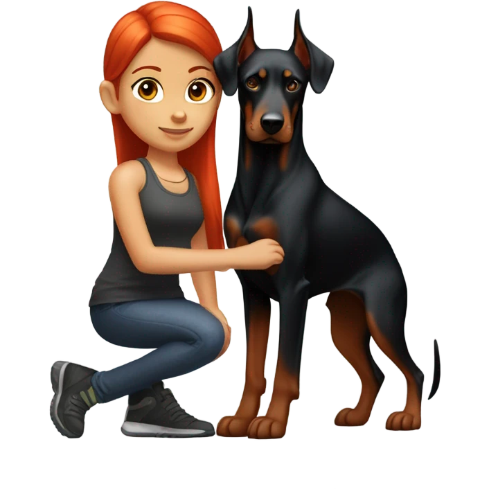 Redhead Girl and doberman  emoji