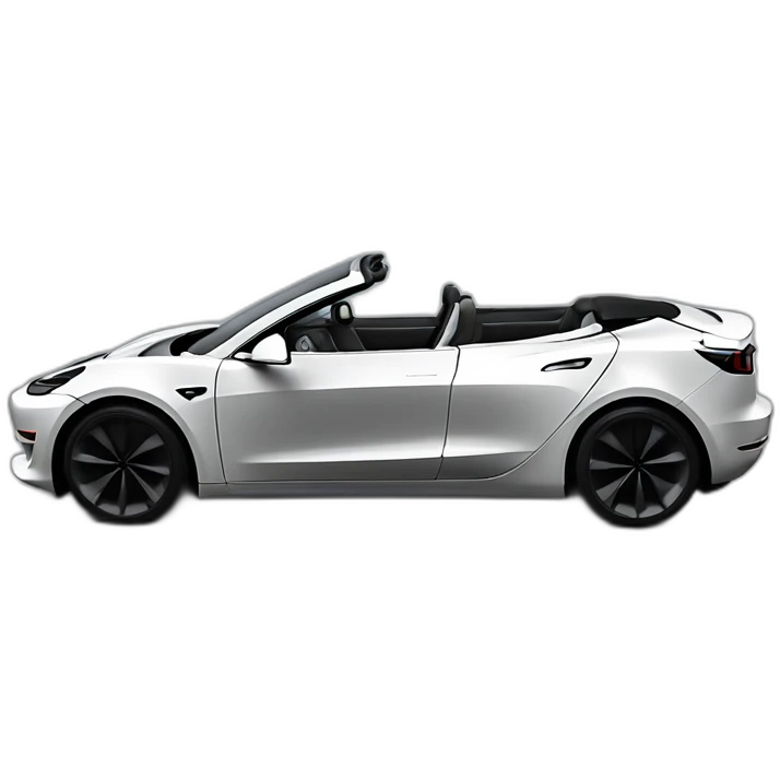 Hyper realistic, open top, black, Tesla Model 3, black upholstery, side view emoji