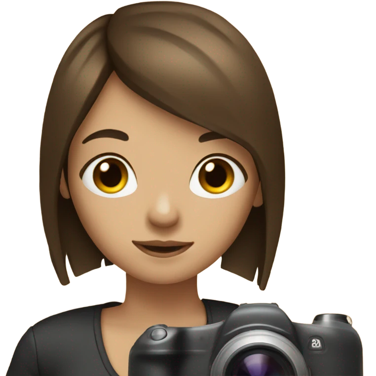 Realistic camera girl with camera and brown long hair and a fringe emoji