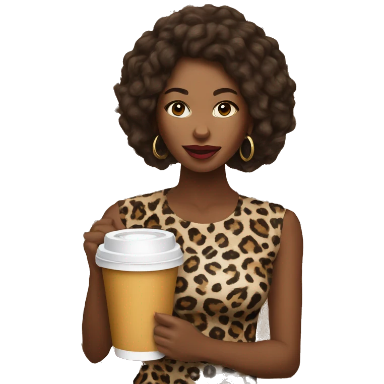 woman in leopard print leggings drinking coffee emoji