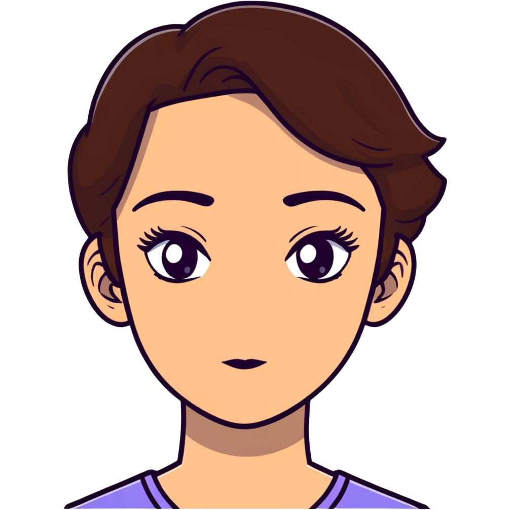 girl with brown hair and thick eyebrows, cartoon sticker emoji