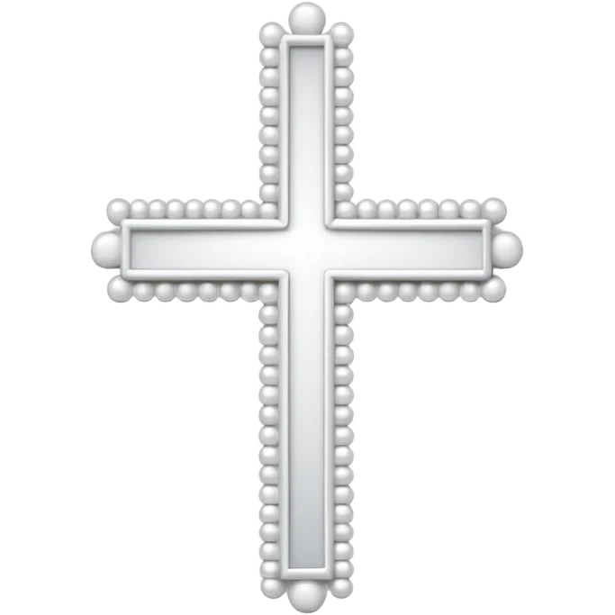 Elegant emoji icon of a white cross made of white beads, glossy surface, subtle shadows, pure white palette, centered emoji