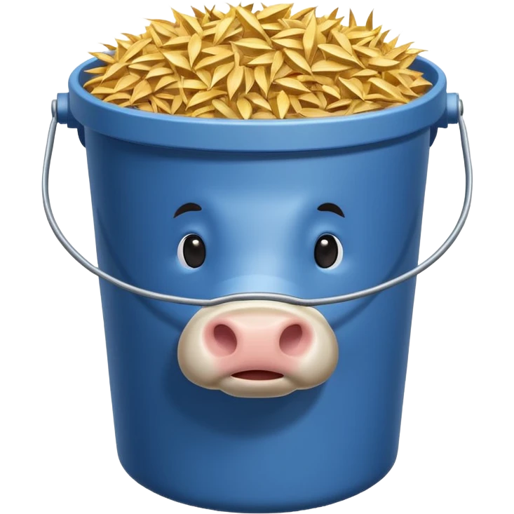 cow feed bucket object icon, bucket full of hay and grains, farm style, 3D cartoon, mobile game icon style, centered, clean background, no text, no watermark
 emoji