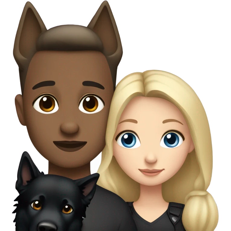blonde girl with blue eyes cuddled with a black German shepherd  emoji