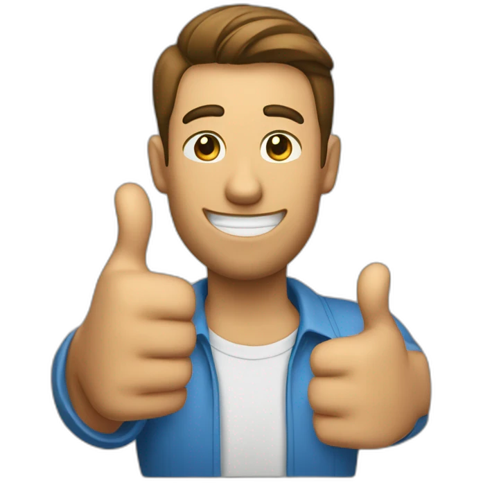 A man with thumb up and speech bubble that says ‘cool’ emoji