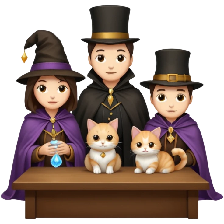 magician couple and their pet cat emoji