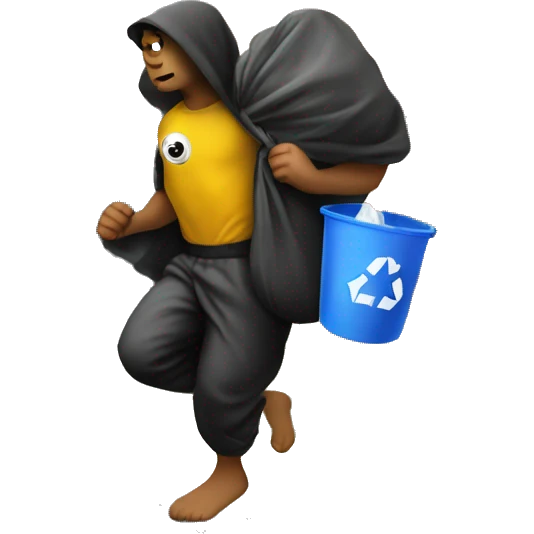 Theif with trash bag over his shoulder running away from house emoji