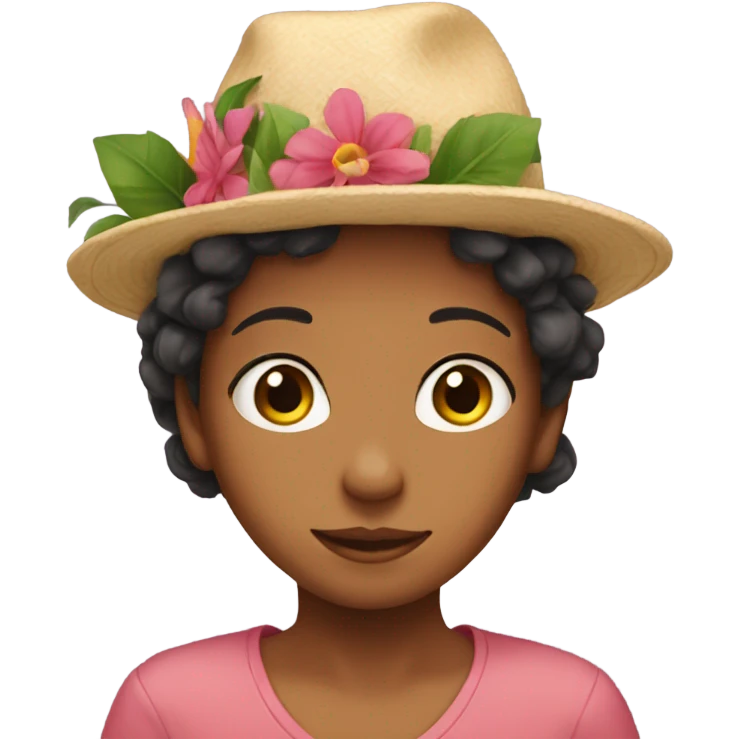 Caisie wearing a flower hat emoji