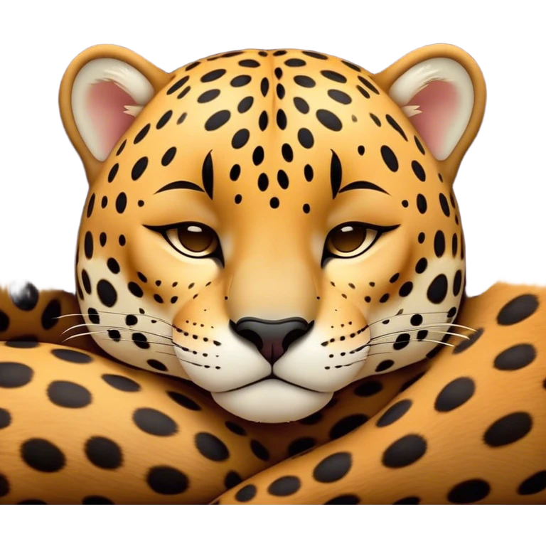 Meme-Worthy cute Sleeping Jaguar Portrait Emoji, Head resting peacefully with a contented smile, showcasing a luxuriously patterned Fur and eyes gently closed in serene slumber, Simplified yet hilariously adorable features, highly detailed, glowing with a soft, drowsy wild light, high shine, relaxed and utterly lovable, stylized with an air of playful laziness, bright and heartwarming, soft glowing outline, capturing the essence of a sleeping jaguar that feels destined to become the next viral sensation of adorable rest! emoji