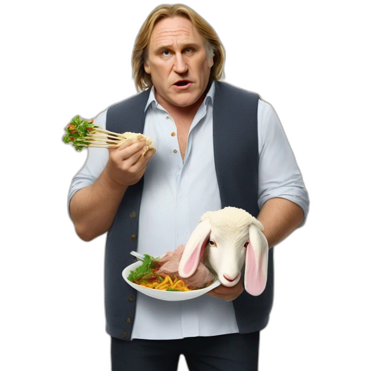 Gérard Depardieu eating a lamb emoji