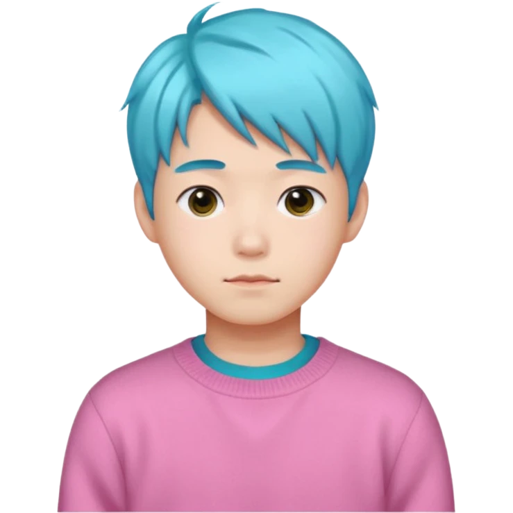 Korean boy with cyan hair wearing a pink sweater emoji