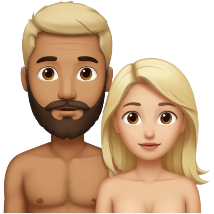 Indian man with beard holding naked blonde woman vagina emoji