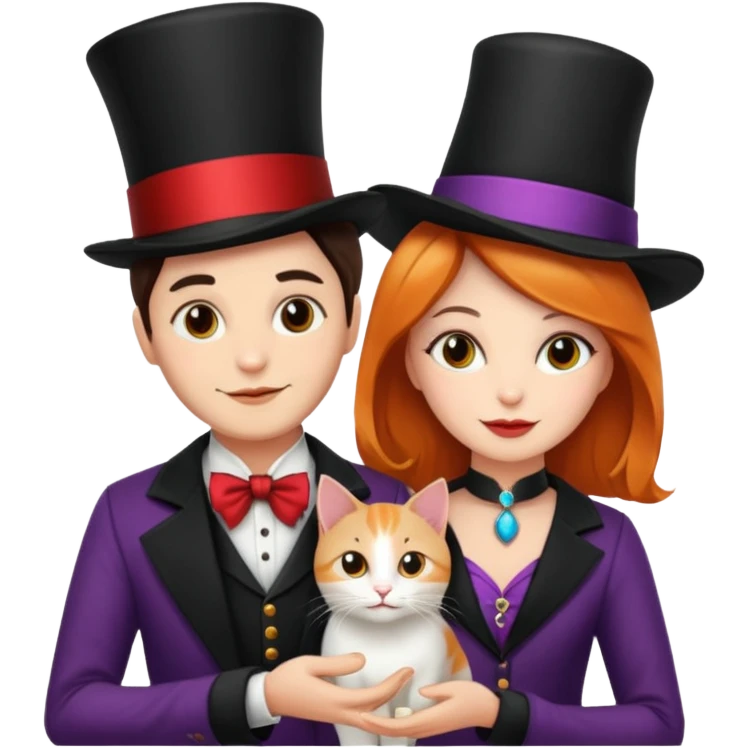 magician couple and their pet cat emoji