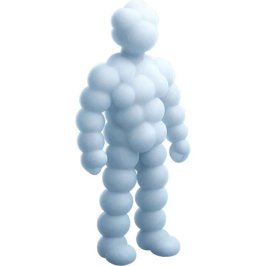 a person standing straight, made entirely of white fluffy convex clouds, shoulder height emoji