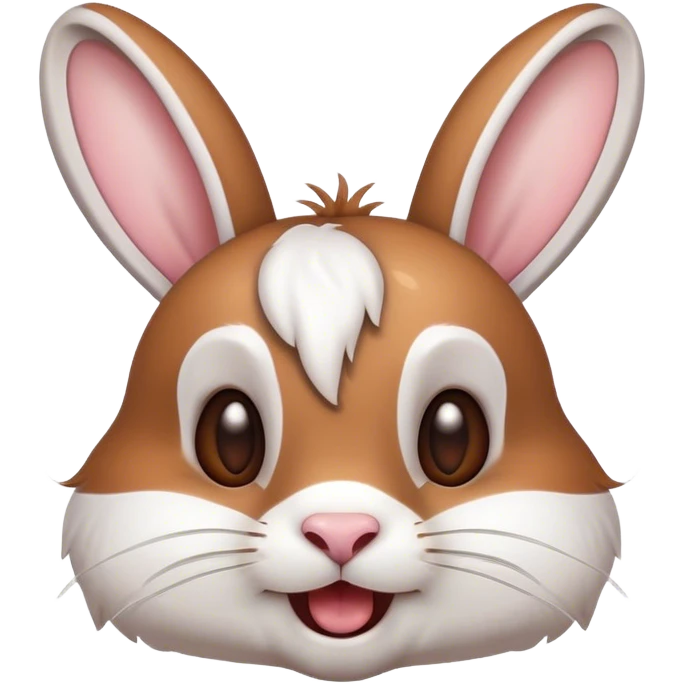 Cinematic Comical White and Brown Rabbit Portrait Emoji, Head tilted dramatically with an exaggeratedly amused expression, featuring a striking fur with a playful mix of white and brown patches, wide, expressive eyes filled with playful disbelief, Simplified yet hilariously expressive features, highly detailed, glowing with a slightly sassy glow, high shine, dramatic yet playful, stylized with an air of cheeky mischief, bright and endearing, soft glowing outline, capturing the essence of a spirited and over-the-top bunny, so meme-worthy it feels like it could side-eye its way into internet fame instantly! emoji