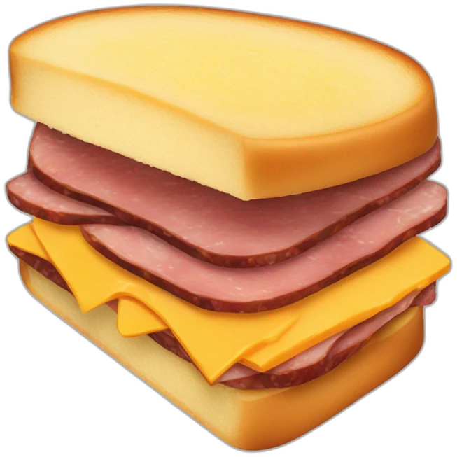 Pastrami sandwich with cheddar cheese and thicker and brownish slices of brioche bread emoji