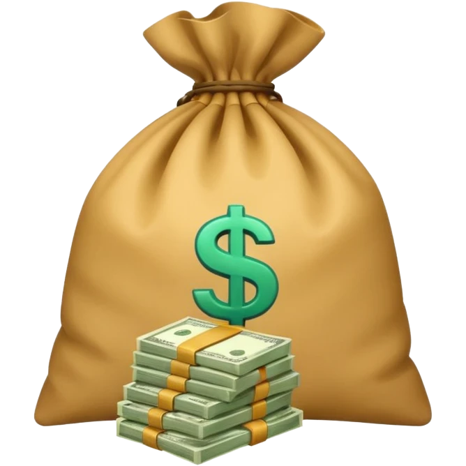 money bag and stack of dollars placed with it emoji