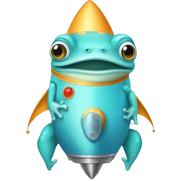 hand drawn cartoon baby blue frog on a rocket  emoji