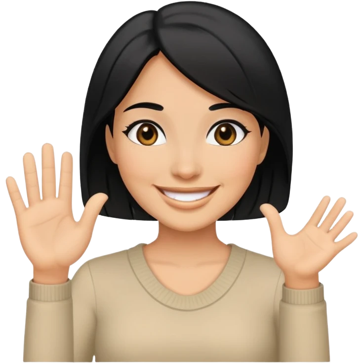 woman with black hair and black eyes greeting emoji