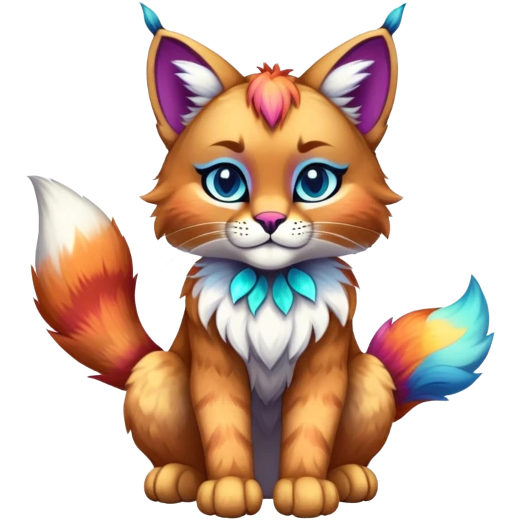 Vibrant multicolored Falvie-Fionbri-Bobcat-Caracal-creature-sparkle-feline-fursona, full body emoji
