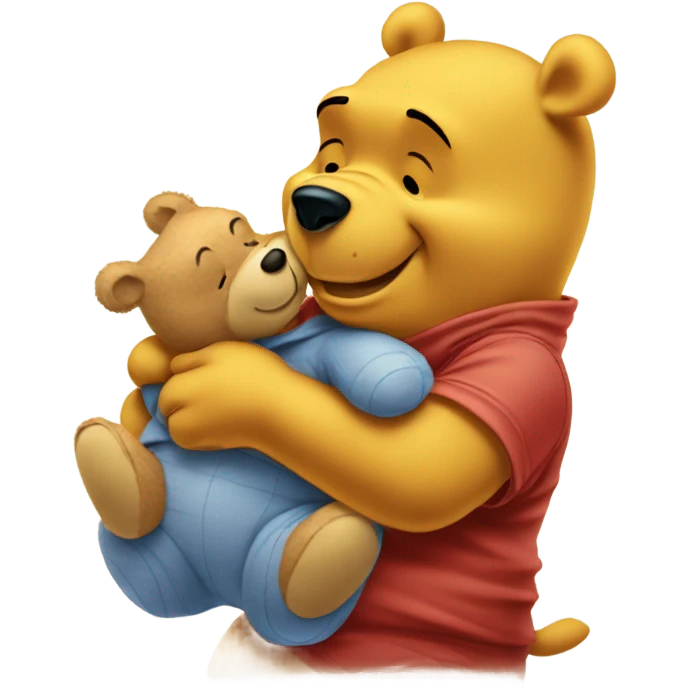 winnie the pooh hugging his small teddy bear toy emoji