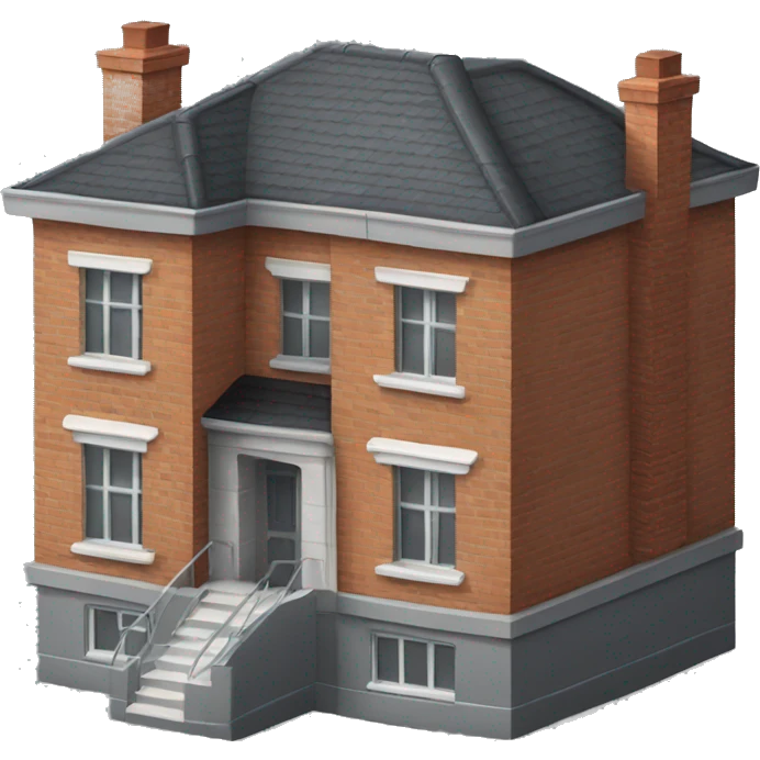 two floors brick house with dark grey windows and grey flat roof emoji