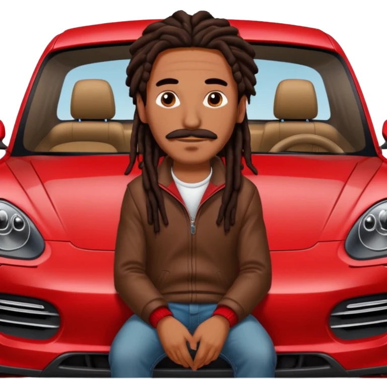 Red Porsche cayenne with guy with dark brown dreads sitting inside with mustache emoji