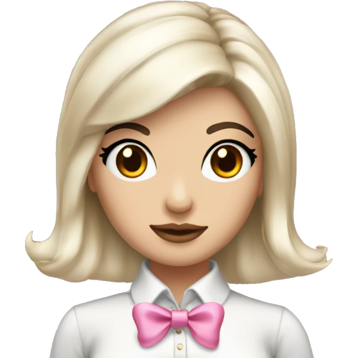 Pink coquette bow girl with amber eyes and black hair emoji